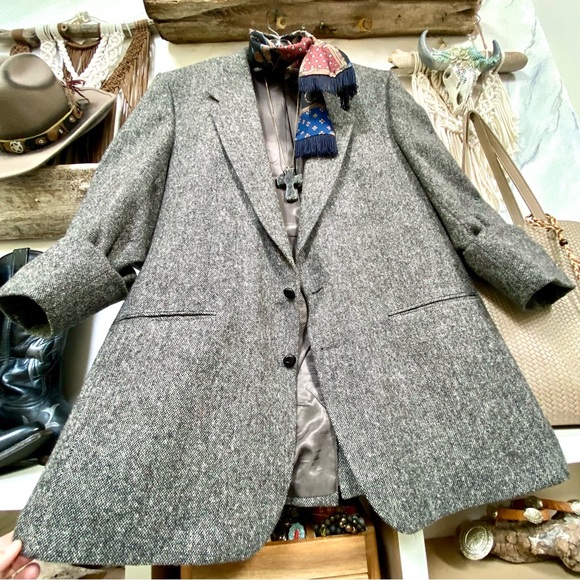 Irish BOYFRIEND BLAZER REAL MAGEED Donegal tweed wool blazer W equestrian vibe - Picture 10 of 16